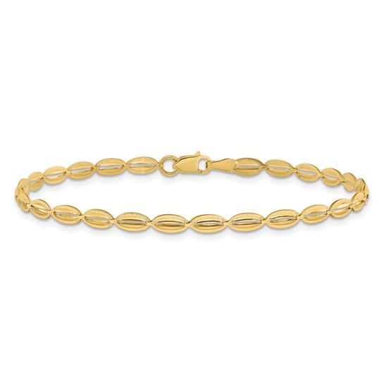10K Polished & Textured Oval Link Bracelet