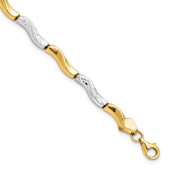 10K Two-Tone Curved Bar Link Bracelet