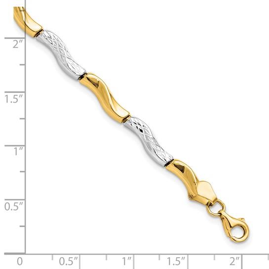 10K Two-Tone Curved Bar Link Bracelet