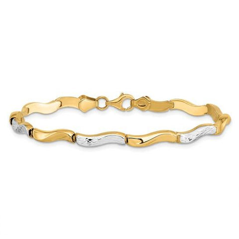 10K Two-Tone Curved Bar Link Bracelet
