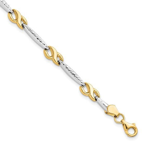 10K Two-Tone Infinity & Bar Link Bracelet