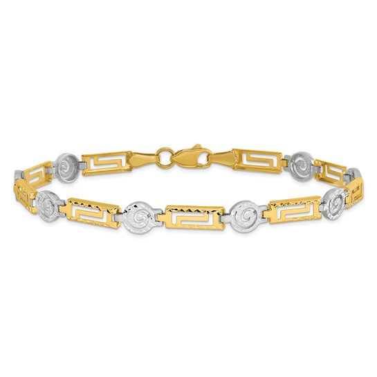 14K Two-Tone Swirl & Bar Greek Key Motif Bracelet