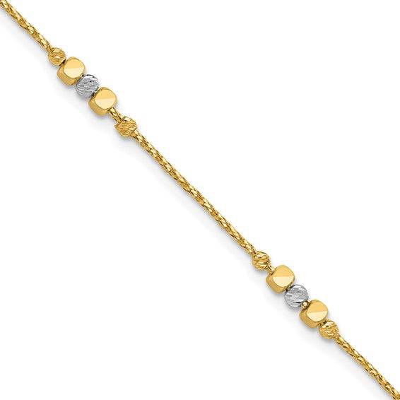 14k Two-Tone Multi-Textured Beaded Bracelet