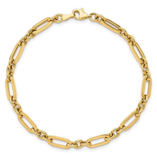 10K Polished Paper-Clip & Cable Link Bracelet