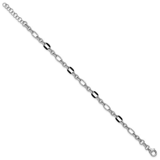 Sterling Silver Polished & Enamel Link Bracelet