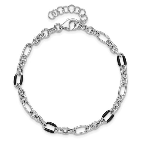 Sterling Silver Polished & Enamel Link Bracelet