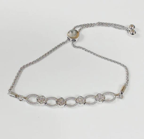 Sterling Silver Diamond & Oval Loop Bolo Bracelet