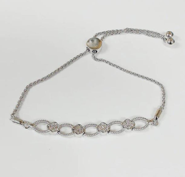 Sterling Silver Diamond & Oval Loop Bolo Bracelet