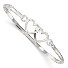 Sterling Silver Double Heart Bangle Bracelet