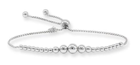 Sterling Silver Polished Graduated Beads Adjustable Bracelet