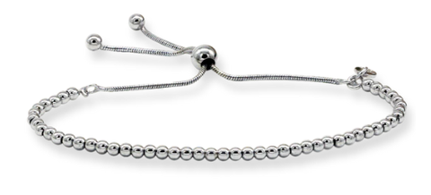 Sterling Silver Polished Round Bead Adjustable Bracelet