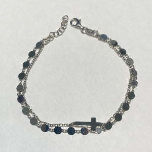 7-8" Sterling Circle & Cross Double Bracelet