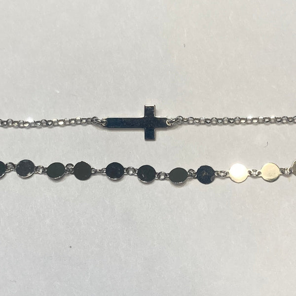 7-8" Sterling Circle & Cross Double Bracelet