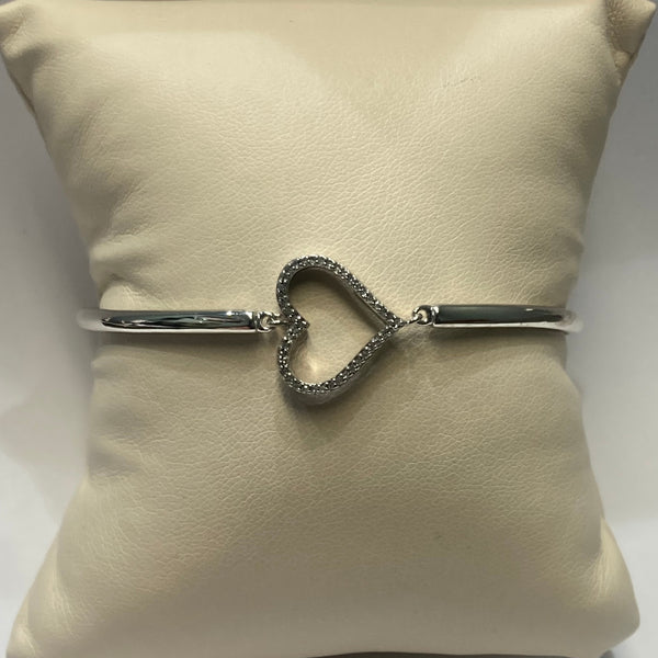 Silver Heart-Shaped Melee Diamond Bangle