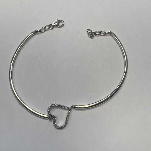 Silver Heart-Shaped Melee Diamond Bangle