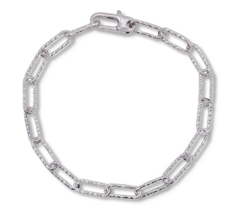 Sterling Silver Diamond-Cut Paperclip Bracelet