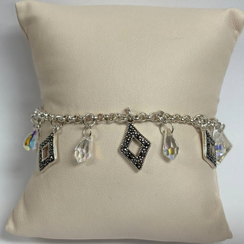 7.5" Sterling Marcasite & Crystal Briolette Drop Bracelet