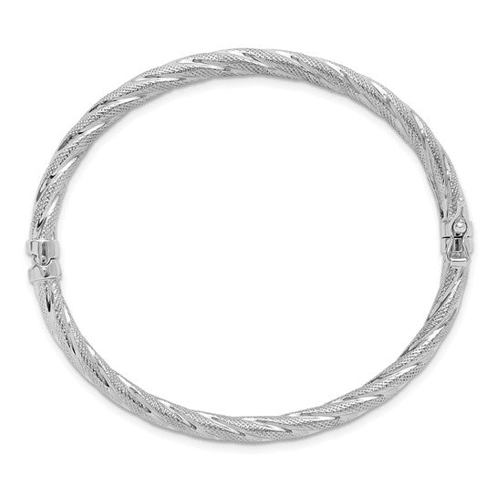 Sterling Silver Polished/Textured Twisted Bangle Bracelet