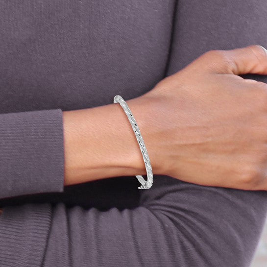Sterling Silver Polished/Textured Twisted Bangle Bracelet