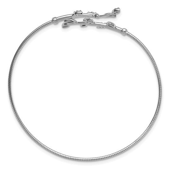 Sterling Silver Cubic Zirconia Leaf Bypass Flexible Cuff Bangle Bracelet