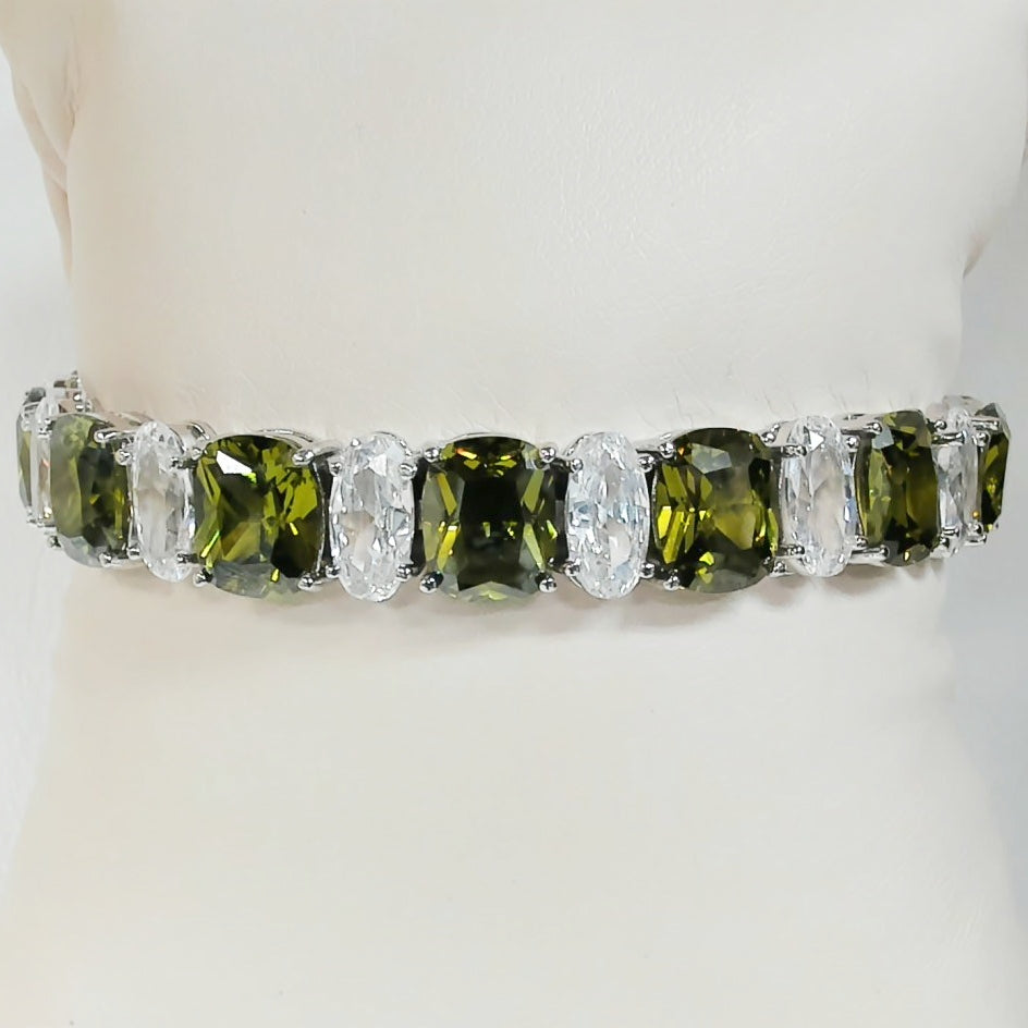 7" Silver-tone Synthetic Stone Bracelet