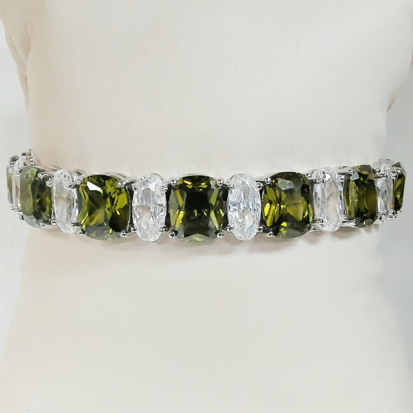 7" Silver-tone Synthetic Stone Bracelet