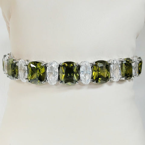 7" Silver-tone Synthetic Stone Bracelet