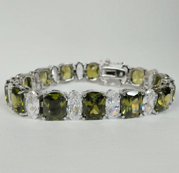7" Silver-tone Synthetic Stone Bracelet