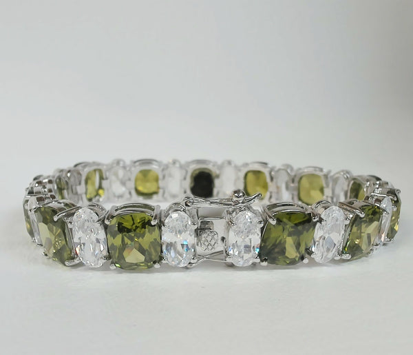 7" Silver-tone Synthetic Stone Bracelet