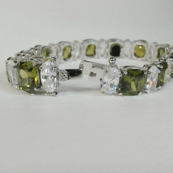 7" Silver-tone Synthetic Stone Bracelet