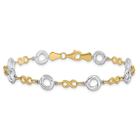 10K Two-Tone Infinity & Circle Link Bracelet