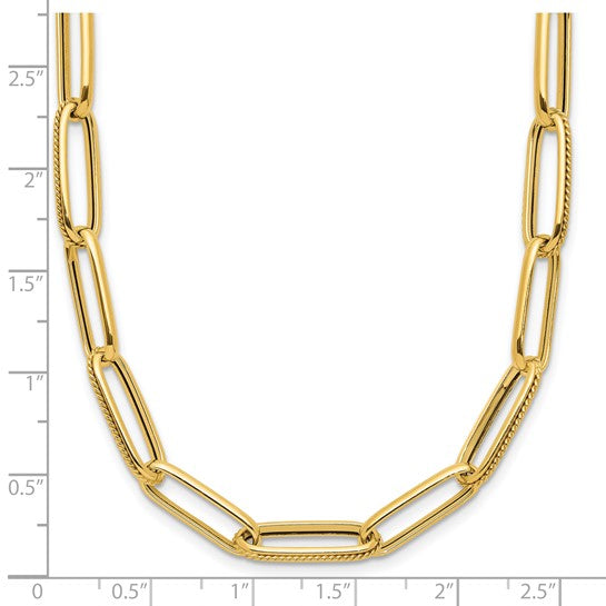 14K Polished & Textured PaperClip Necklace