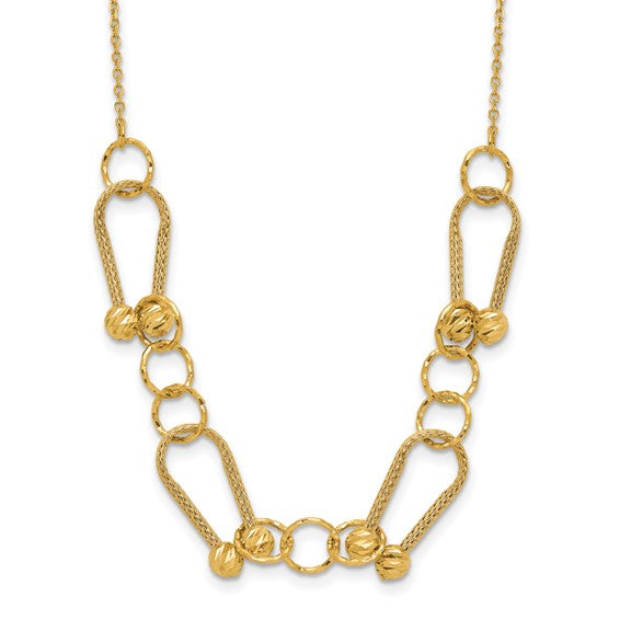 14K Horseshoe & Diamond-Cut Beaded Necklace