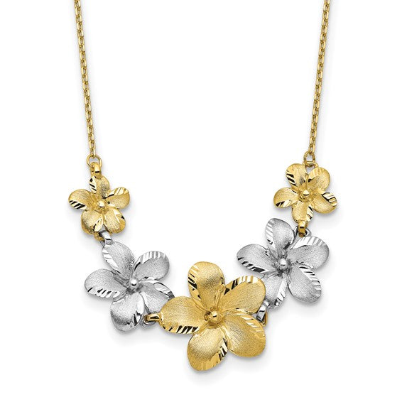 10k Two-Tone 5-Flower Necklace