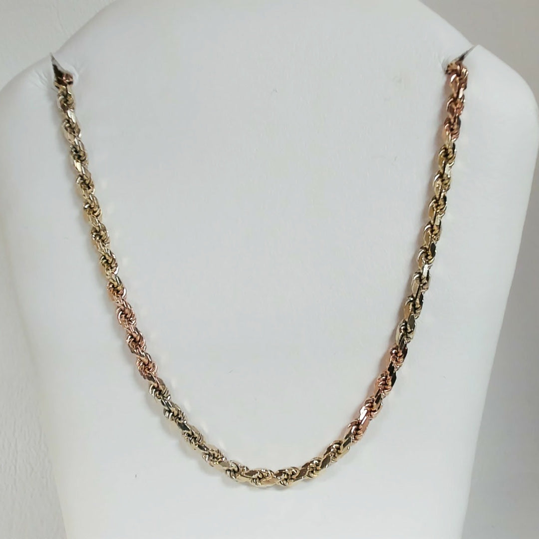 24" 14K Tri-Color Diamond-Cut Rope Chain