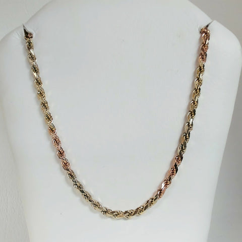 24" 14K Tri-Color Diamond-Cut Rope Chain