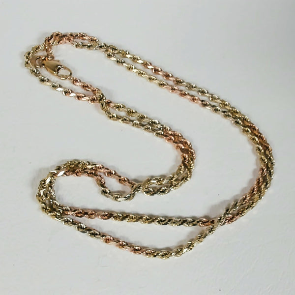 24" 14K Tri-Color Diamond-Cut Rope Chain