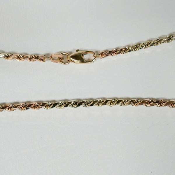 24" 14K Tri-Color Diamond-Cut Rope Chain