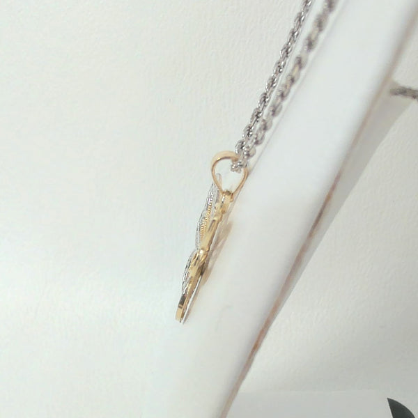 18" 14K Two Tone Butterfly Charm Necklace