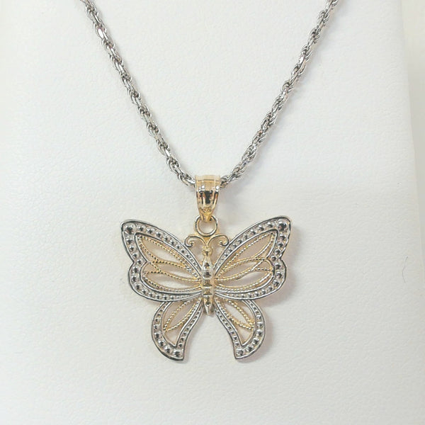18" 14K Two Tone Butterfly Charm Necklace
