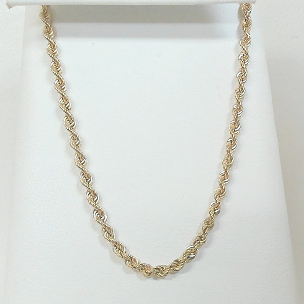 30" 14K 2.2MM Diamond-Cut Rope Chain