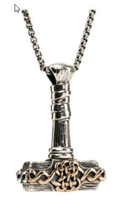 Oxidized Sterling / Bronze Thor's Hammer Pendant Necklace