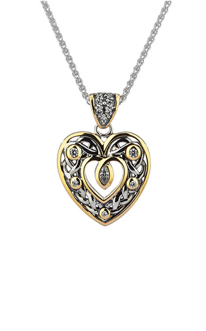 Sterling Silver / 10k Cubic Zirconia Celtic Heart Necklace