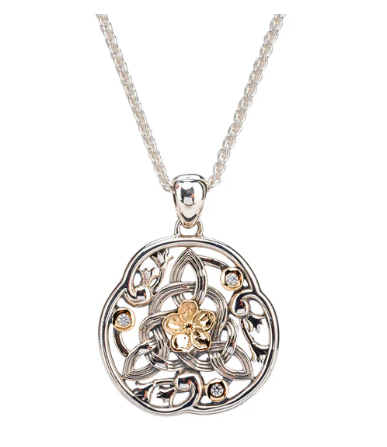 Sterling & 10k CZ Round FORGET-ME-NOT Pendant
