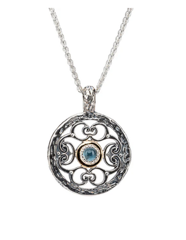 Sterling & 10k Blue Topaz Whirlpool Filigree Pendant