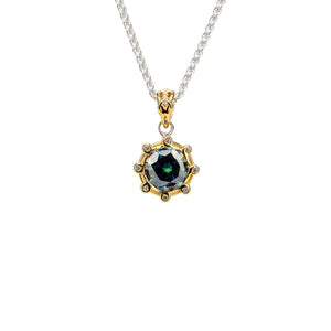 Sterling/23k Gilded Mystic Blue Moissanite & CZ Celestial Pendant