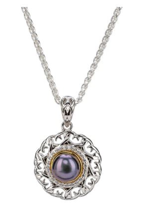 10K & Sterling Silver Small Peacock Pearl & CZ Aphrodite Necklace