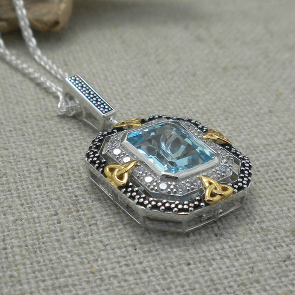 Sterling & 10k Octagon Blue Topaz Celestial Necklace