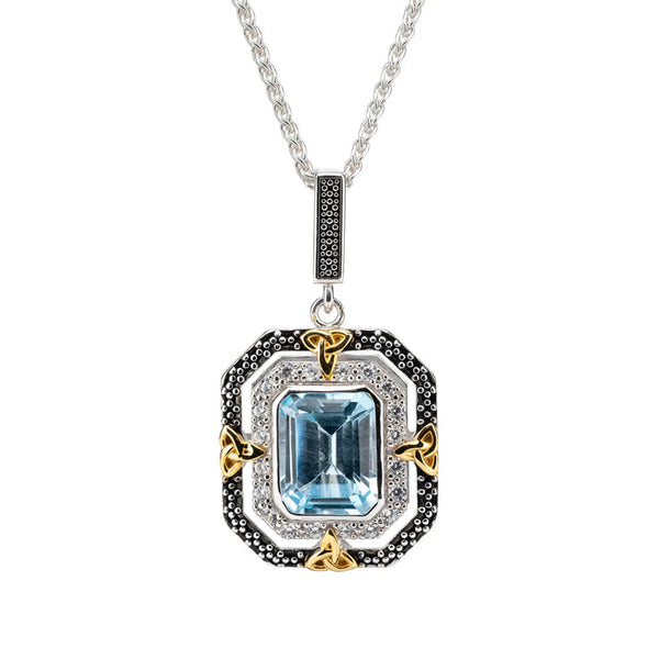 Sterling & 10k Octagon Blue Topaz Celestial Necklace