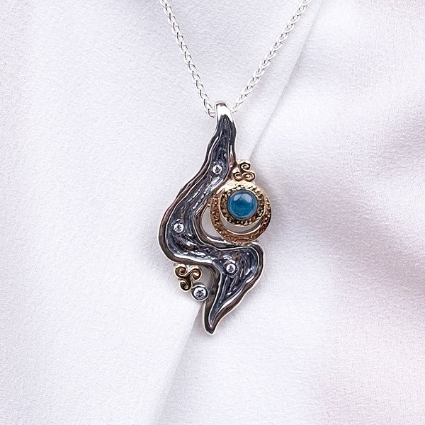 Sterling/10K Apatite & CZ "Rocks N Rivers" Necklace